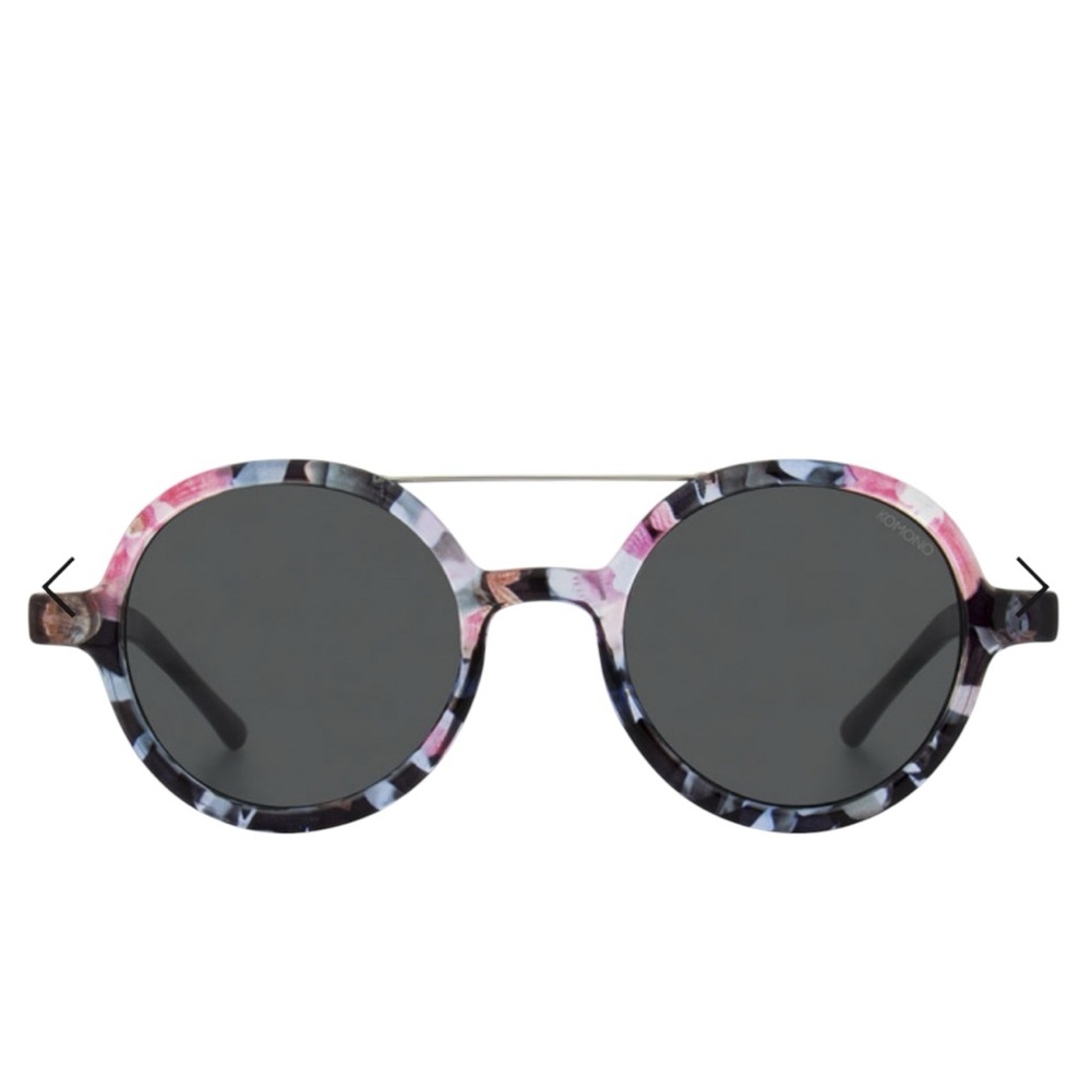 KOMONO Vivien Floral Sunglasses NEW round UV400 black pink - Picture 10 of 10